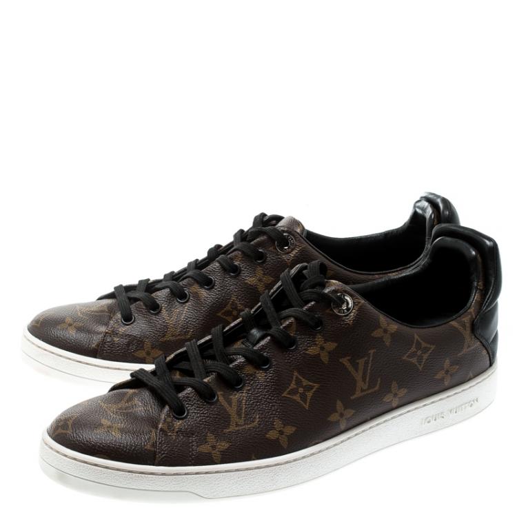 Pre Owned Louis Vuitton Brown Monogram Canvas And Black Leather Frontrow Low Top Sneakers Size 43