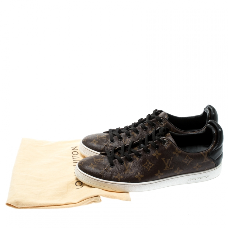 Pre Owned Louis Vuitton Brown Monogram Canvas And Black Leather Frontrow Low Top Sneakers Size 43