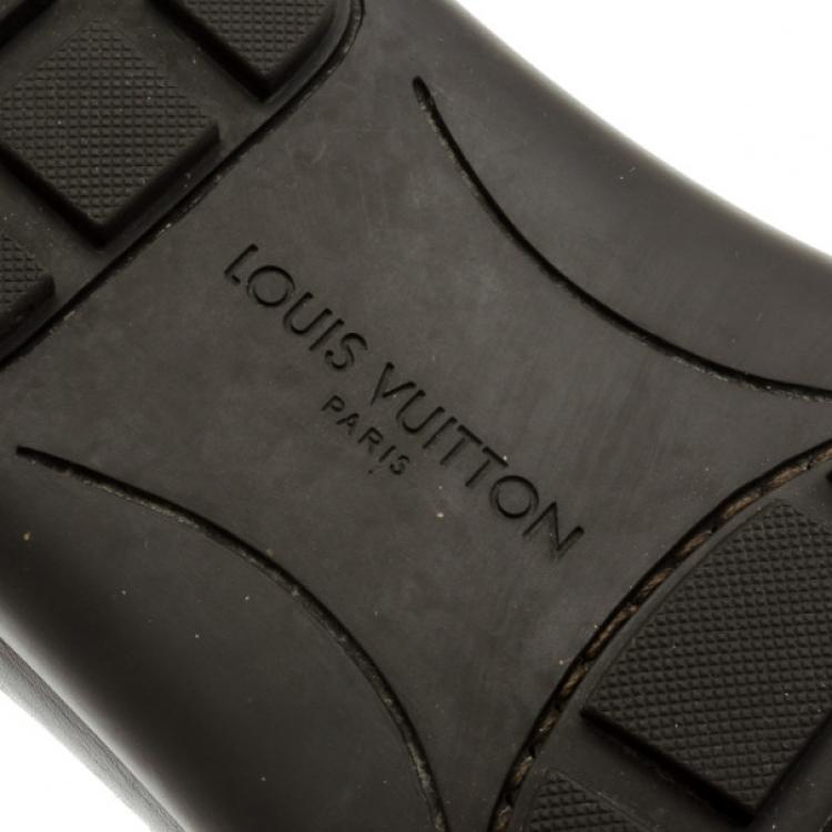 Pre Owned Louis Vuitton Brown Embossed Leather Flower Logo Loafers Size 42