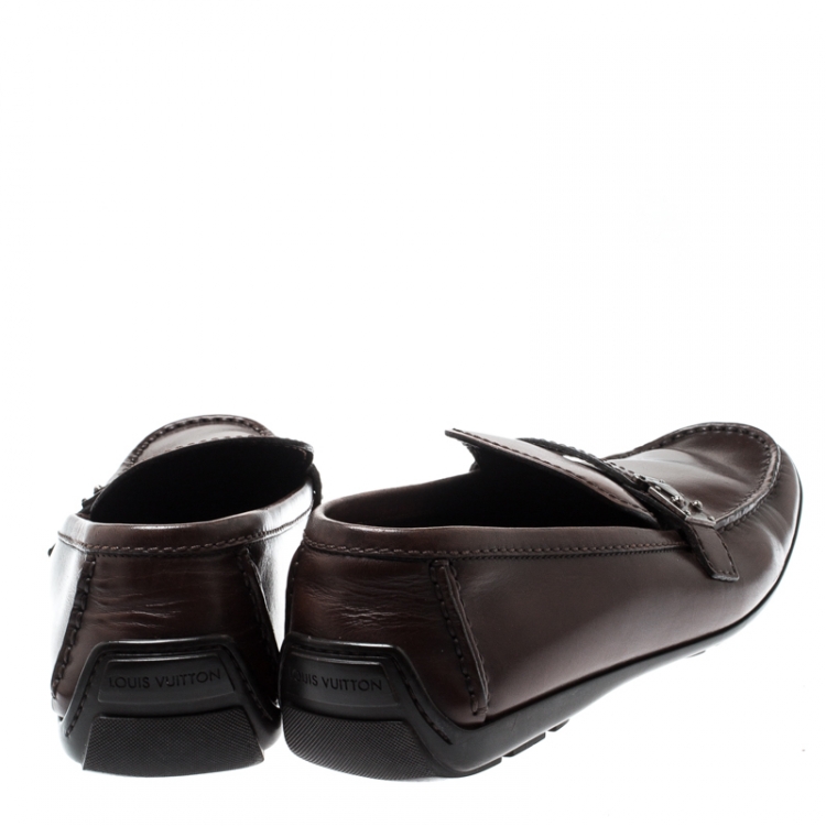 Pre Owned Louis Vuitton Brown Leather Loafers Size 42