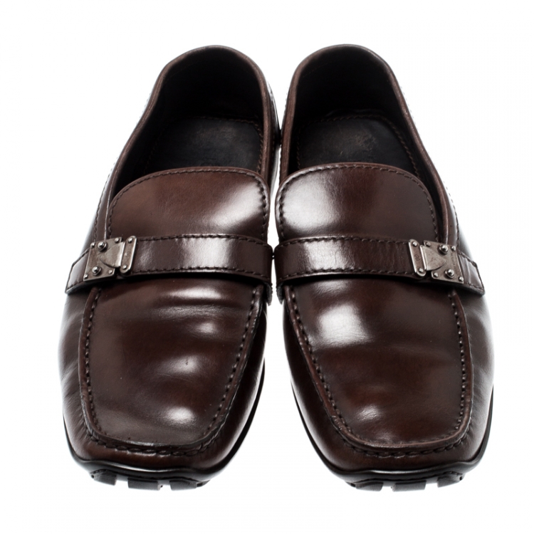 Pre Owned Louis Vuitton Brown Leather Loafers Size 42