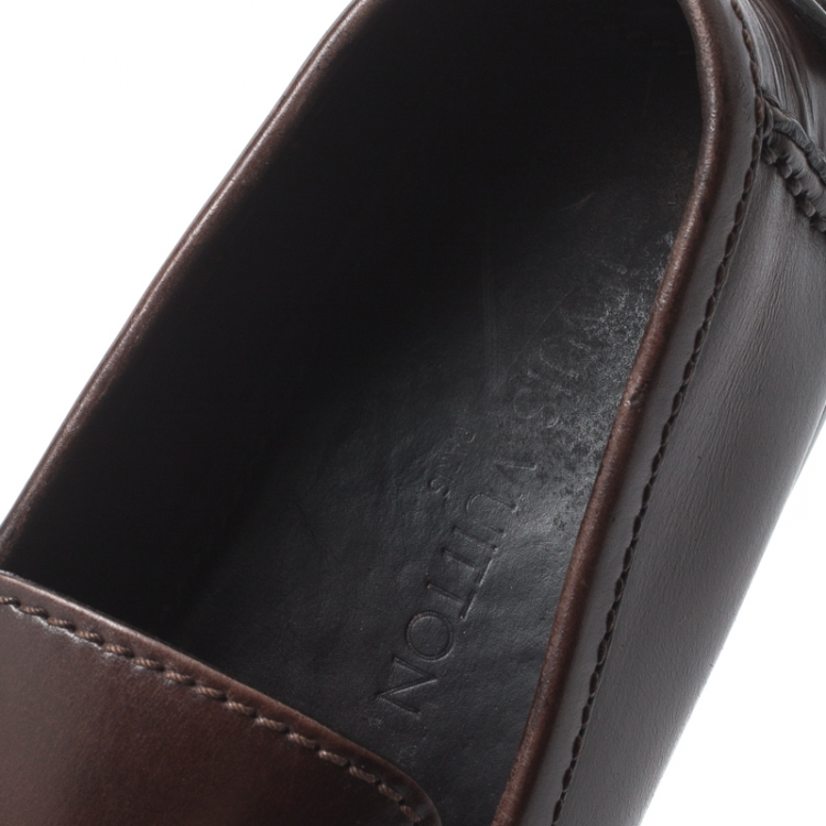 Pre Owned Louis Vuitton Brown Leather Loafers Size 42