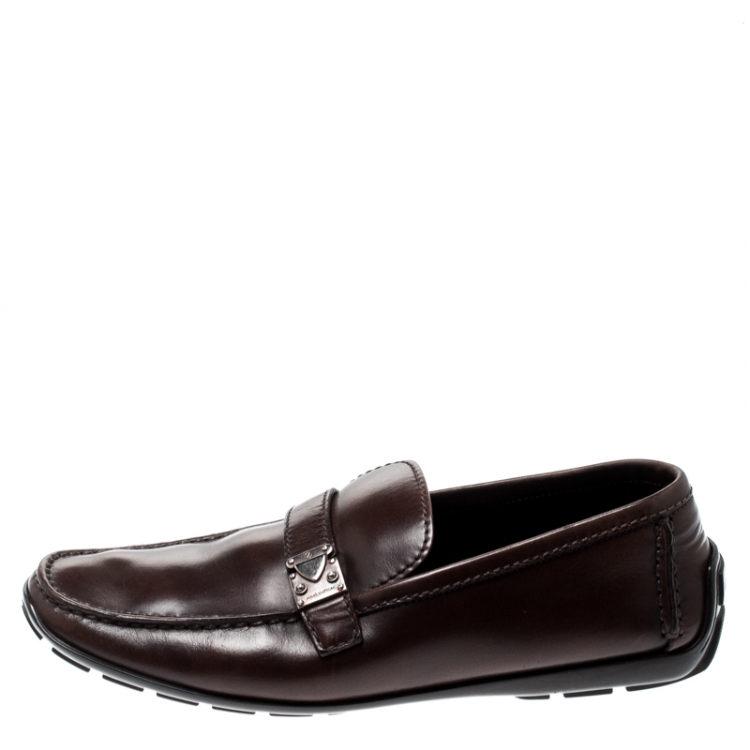 Pre Owned Louis Vuitton Brown Leather Loafers Size 42