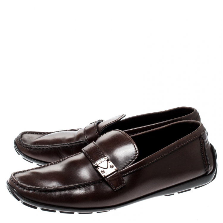 Pre Owned Louis Vuitton Brown Leather Loafers Size 42