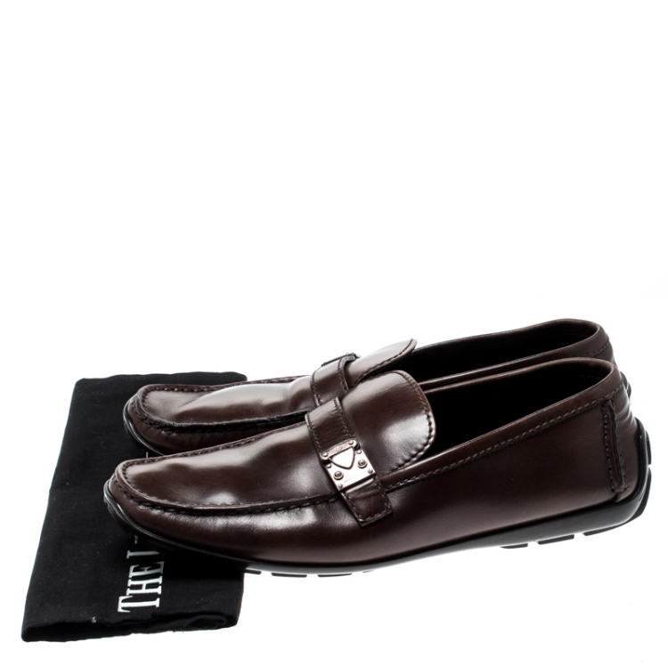 Pre Owned Louis Vuitton Brown Leather Loafers Size 42