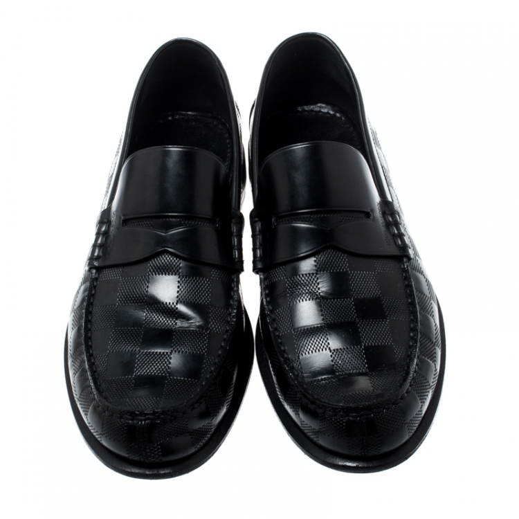 Pre Owned Louis Vuitton Black Damier Infini Embossed Outline Loafers Size 40