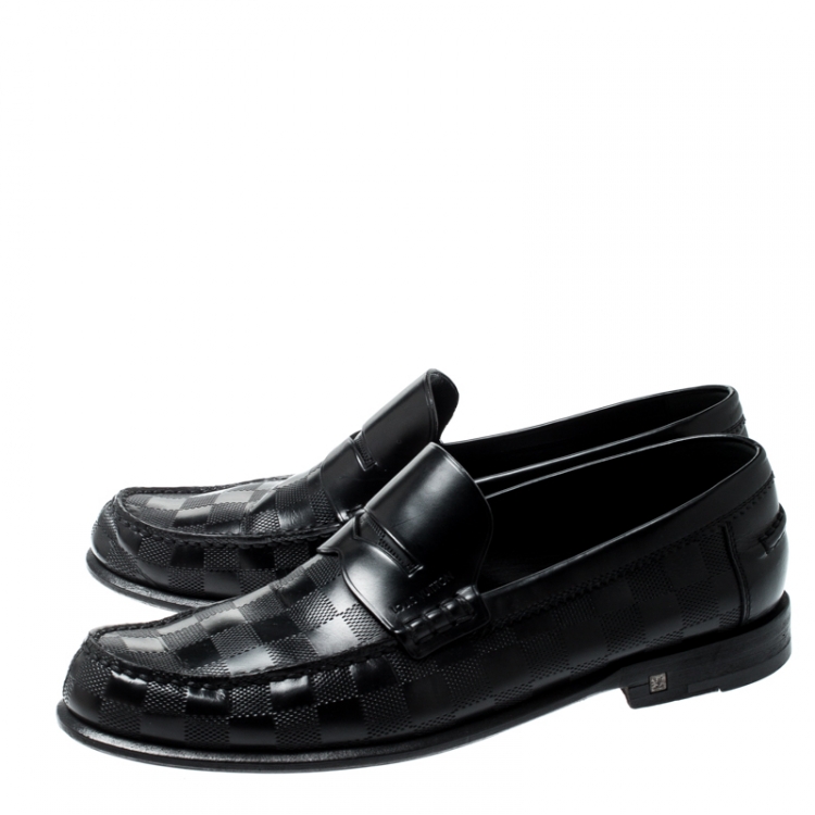 Pre Owned Louis Vuitton Black Damier Infini Embossed Outline Loafers Size 40
