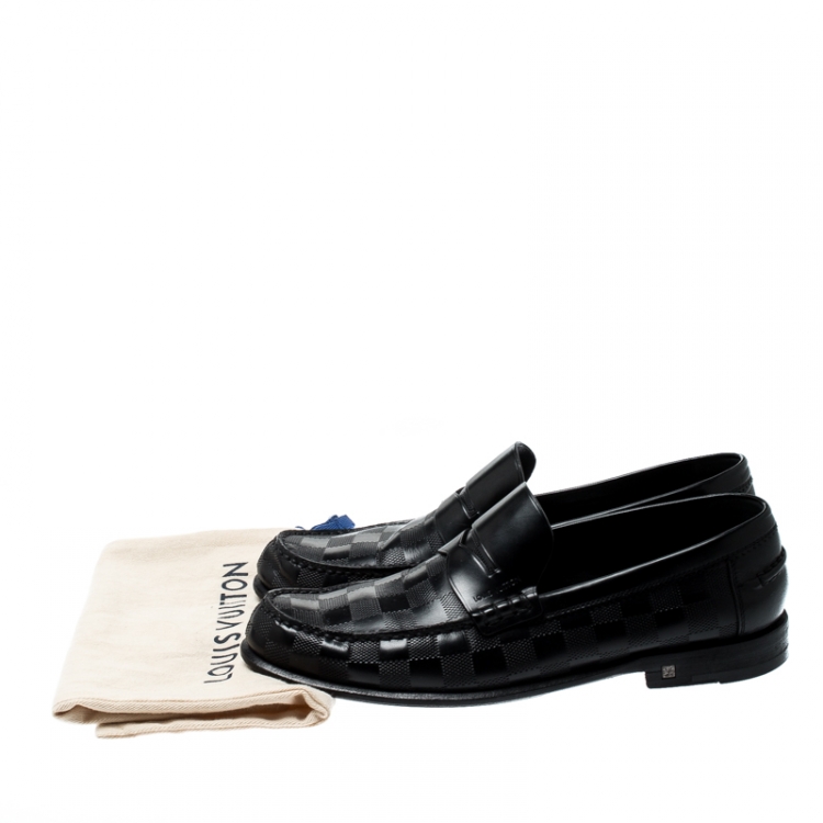 Pre Owned Louis Vuitton Black Damier Infini Embossed Outline Loafers Size 40