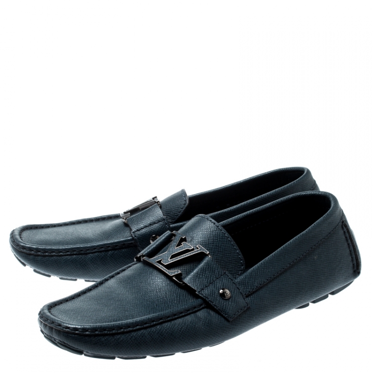 Pre Owned Louis Vuitton Navy Blue Leather Monte Carlo Loafers Size 42
