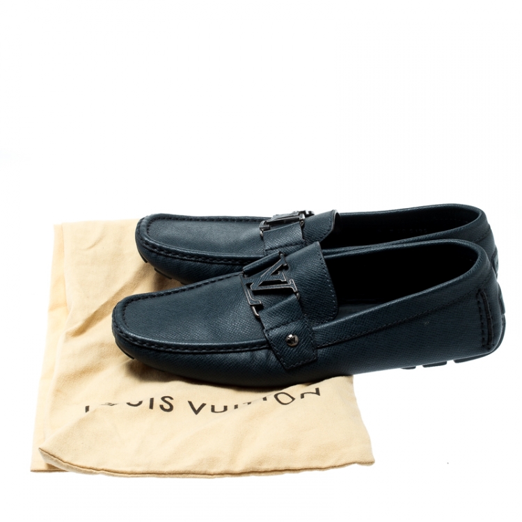 Pre Owned Louis Vuitton Navy Blue Leather Monte Carlo Loafers Size 42