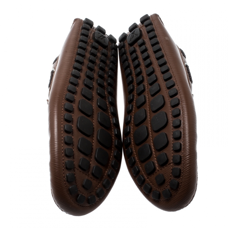 Pre Owned Louis Vuitton Brown Epi Leather Braid Knot Detail Loafers Size 42.5