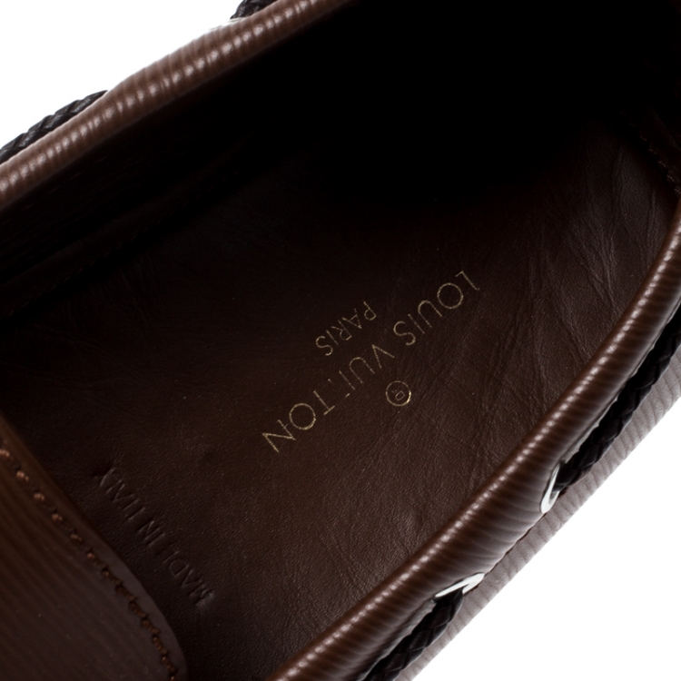Pre Owned Louis Vuitton Brown Epi Leather Braid Knot Detail Loafers Size 42.5