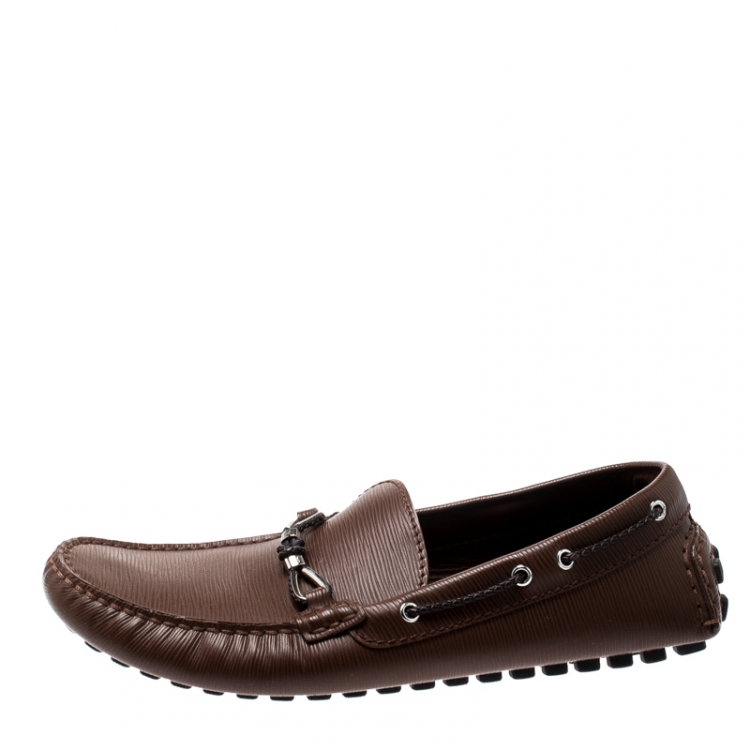 Pre Owned Louis Vuitton Brown Epi Leather Braid Knot Detail Loafers Size 42.5