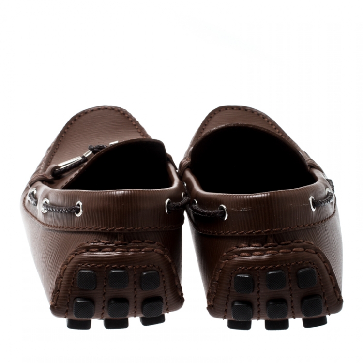 Pre Owned Louis Vuitton Brown Epi Leather Braid Knot Detail Loafers Size 42.5