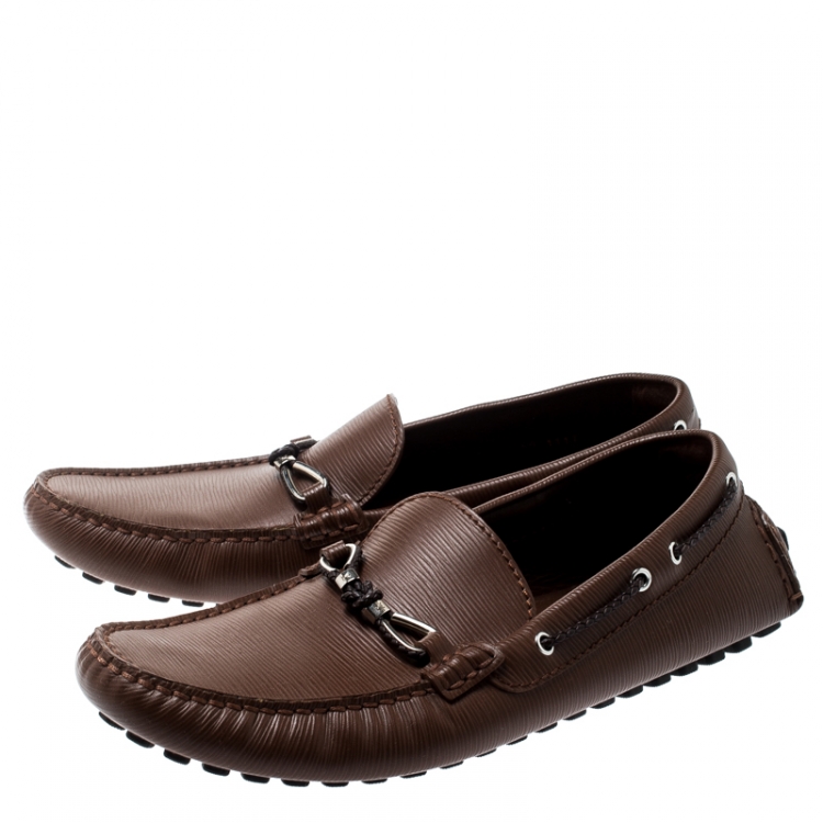 Pre Owned Louis Vuitton Brown Epi Leather Braid Knot Detail Loafers Size 42.5