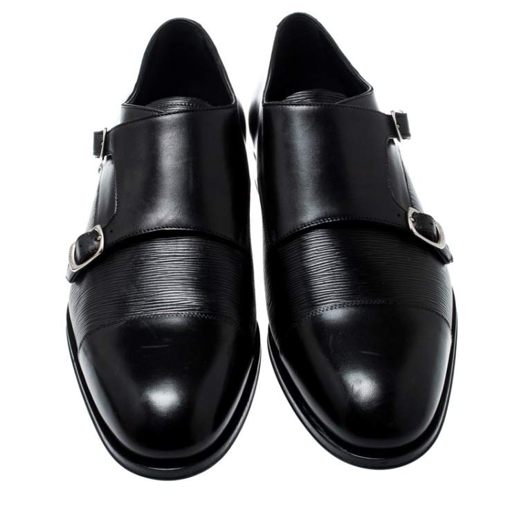 Pre Owned Louis Vuitton Black Epi Leather Double Monk Strap Derby Size 43