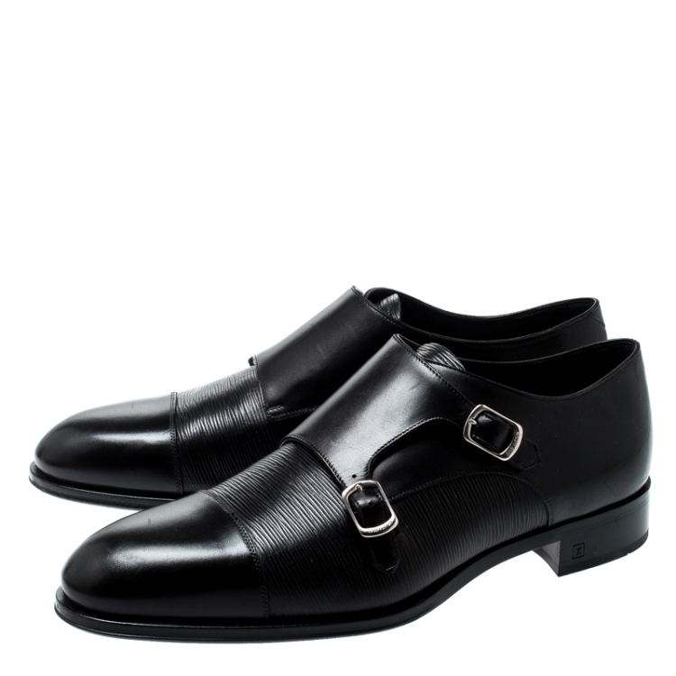 Pre Owned Louis Vuitton Black Epi Leather Double Monk Strap Derby Size 43