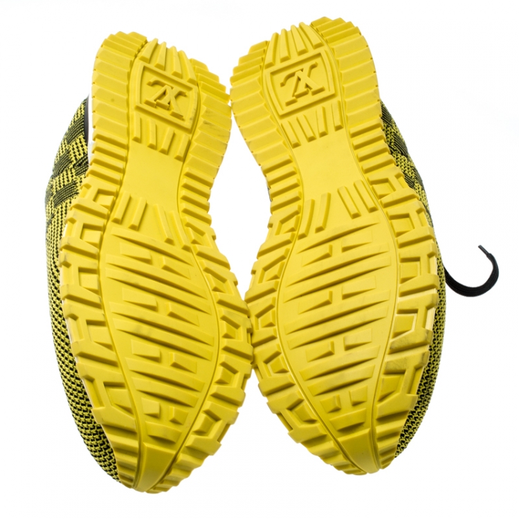 Pre Owned Louis Vuitton Yellow/Black Cotton Knit And Leather Run Away Sneakers Size 42.5