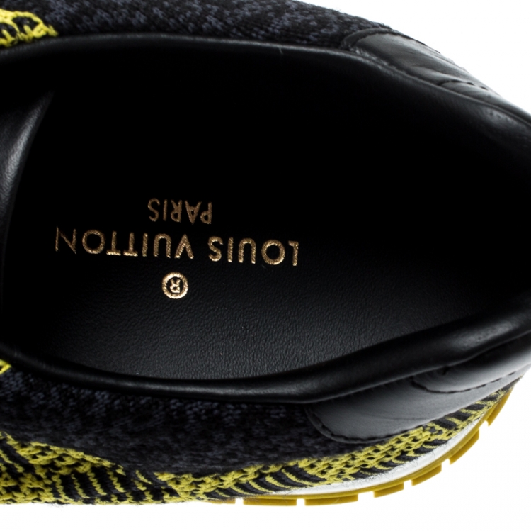 Pre Owned Louis Vuitton Yellow/Black Cotton Knit And Leather Run Away Sneakers Size 42.5