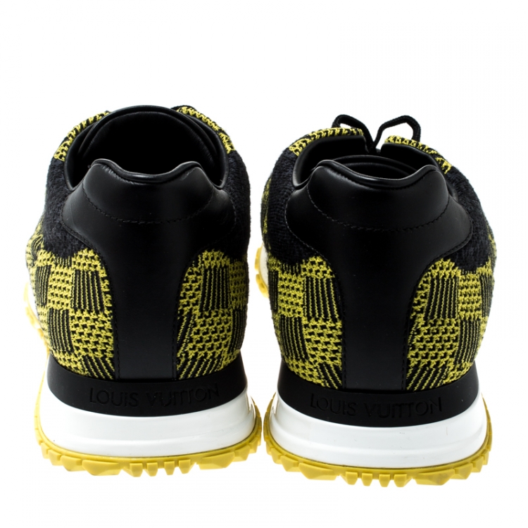 Pre Owned Louis Vuitton Yellow/Black Cotton Knit And Leather Run Away Sneakers Size 42.5