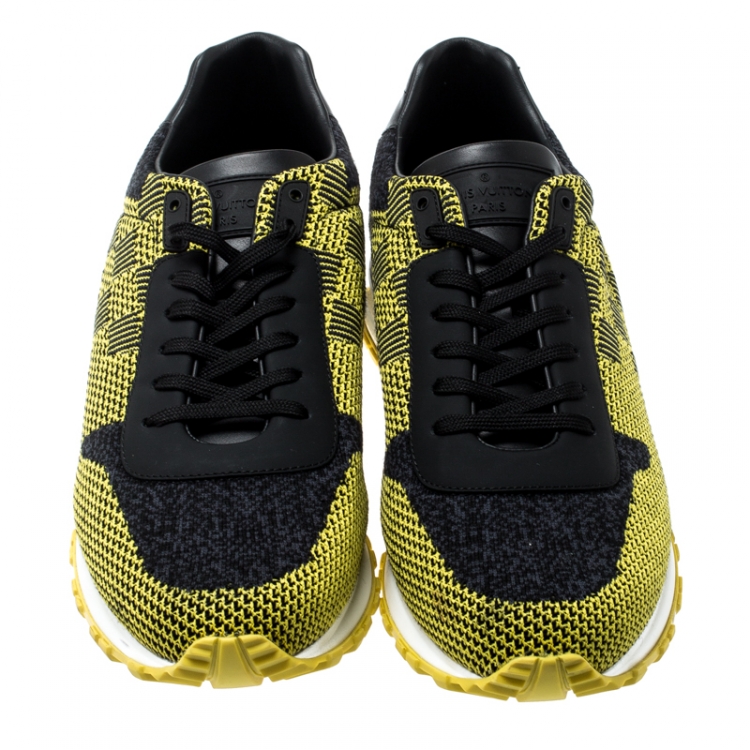 Pre Owned Louis Vuitton Yellow/Black Cotton Knit And Leather Run Away Sneakers Size 42.5