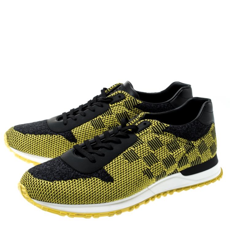 Pre Owned Louis Vuitton Yellow/Black Cotton Knit And Leather Run Away Sneakers Size 42.5