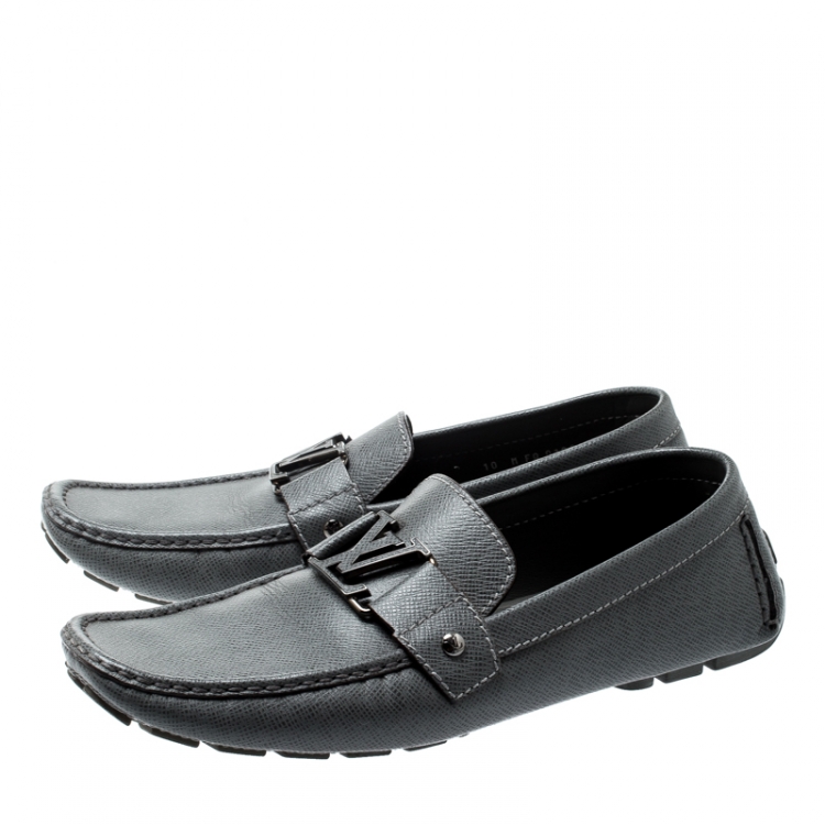 Pre Owned Louis Vuitton Grey Leather Monte Carlo Loafers Size 44