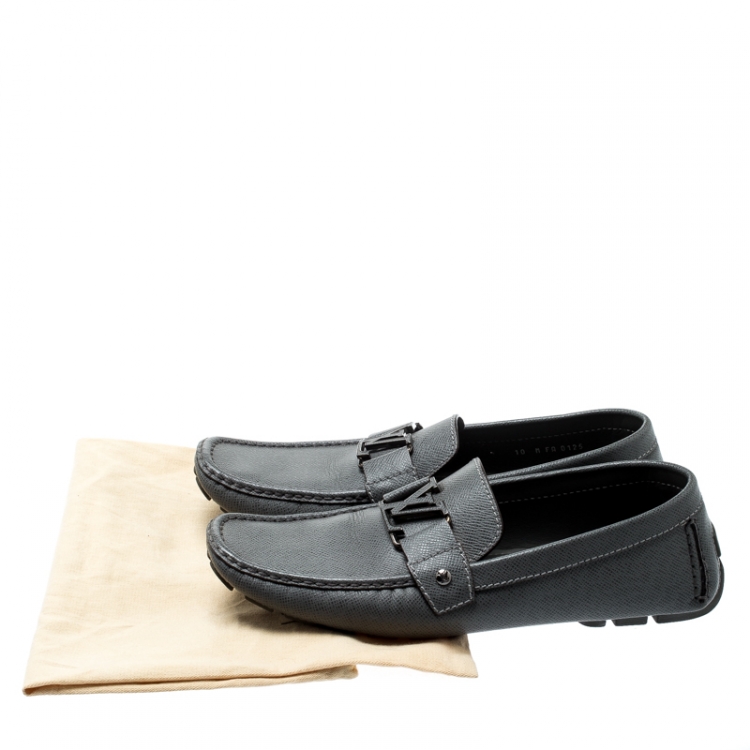 Pre Owned Louis Vuitton Grey Leather Monte Carlo Loafers Size 44