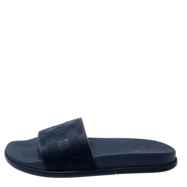 Louis Vuitton Blue Damier Embossed Rubber Waterfront Flat Slides Size 43  For Sale at 1stDibs
