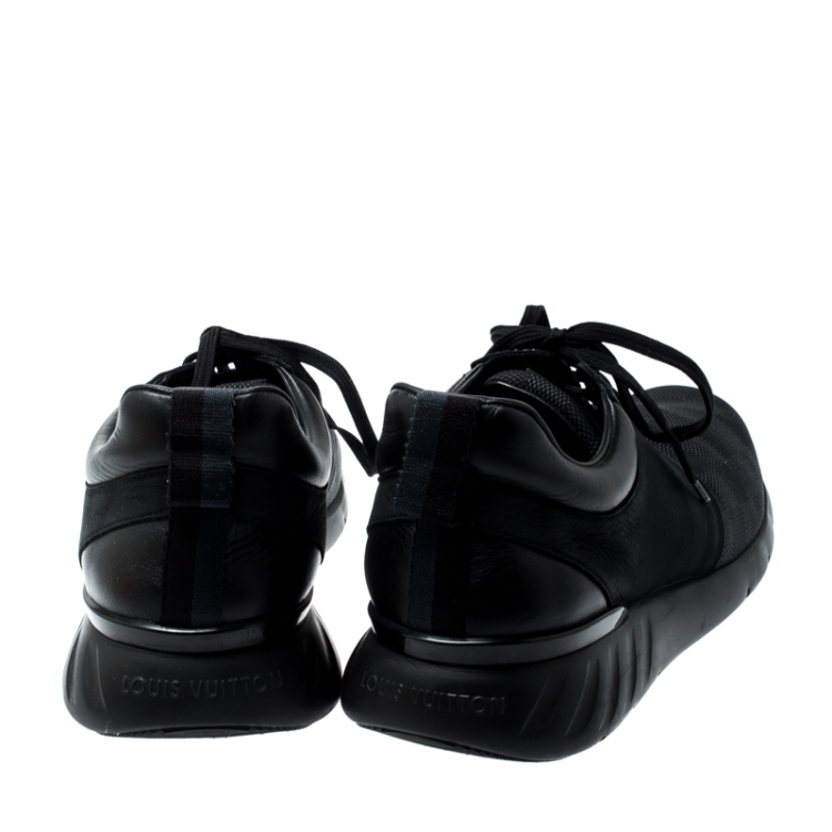Pre Owned Louis Vuitton Black Damier Nylon and Nubuck Fastlane Sneakers Size 43