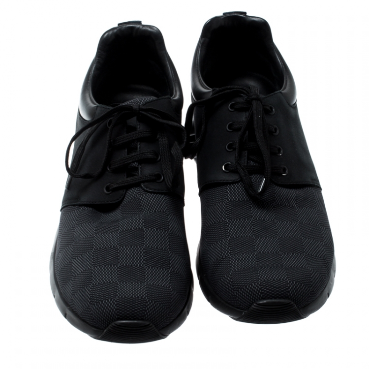Pre Owned Louis Vuitton Black Damier Nylon and Nubuck Fastlane Sneakers Size 43