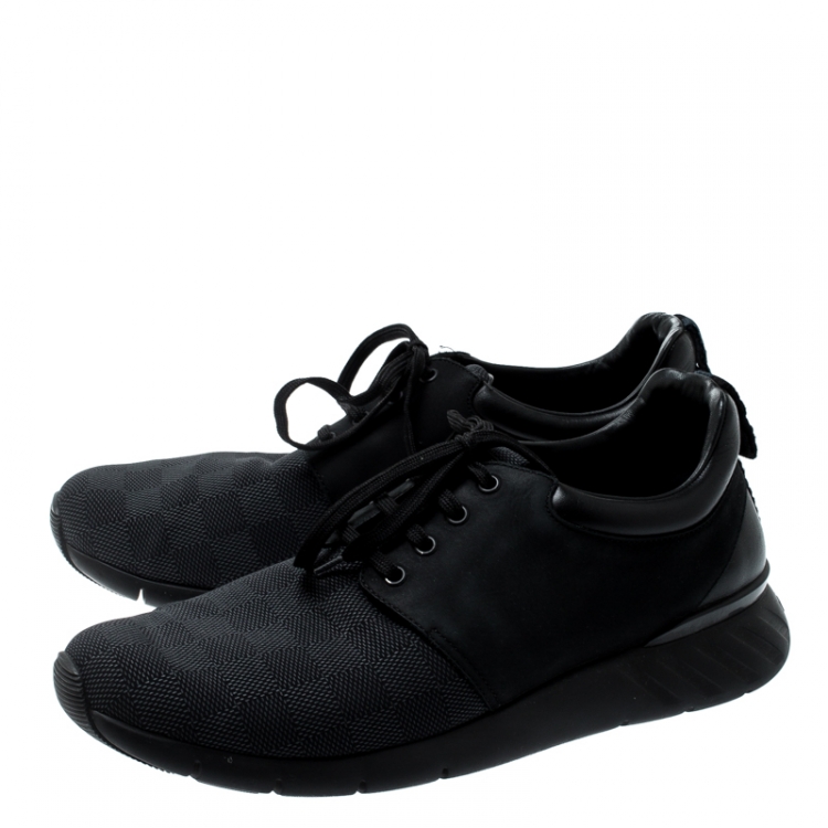 Pre Owned Louis Vuitton Black Damier Nylon and Nubuck Fastlane Sneakers Size 43