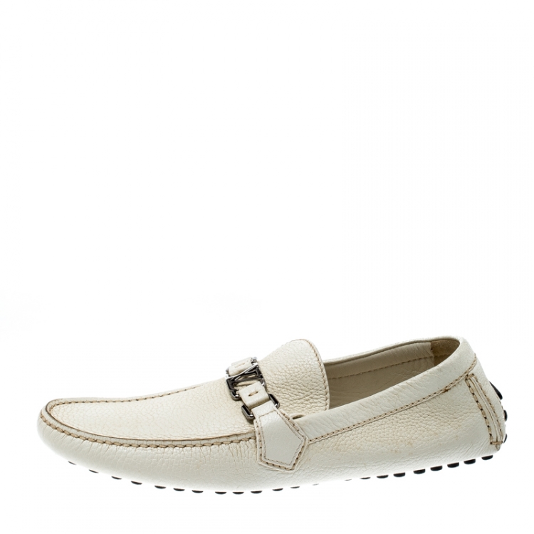 Pre Owned Louis Vuitton White Leather Hockenheim Loafers Size 43