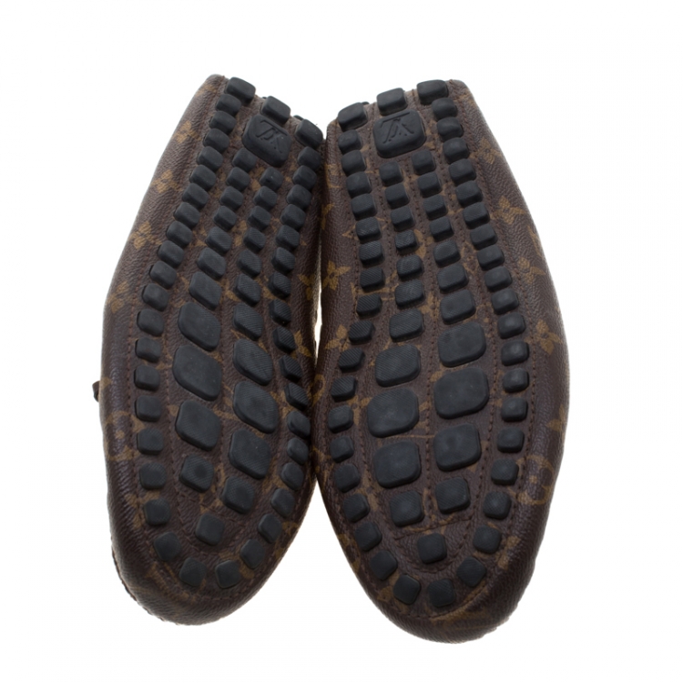 Pre Owned Louis Vuitton Brown Monogram Canvas Bow Detail Moccasins Size 42.5