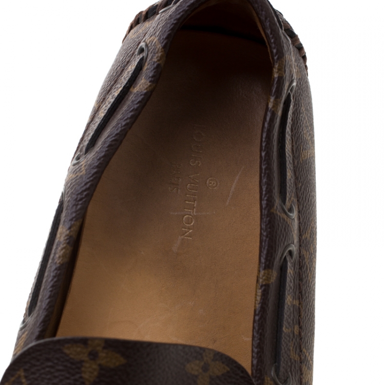 Pre Owned Louis Vuitton Brown Monogram Canvas Bow Detail Moccasins Size 42.5