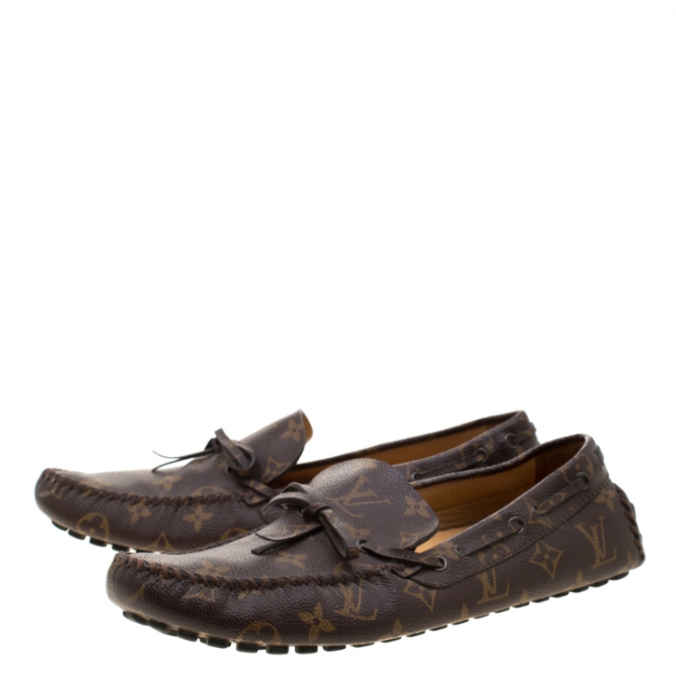 Pre Owned Louis Vuitton Brown Monogram Canvas Bow Detail Moccasins Size 42.5