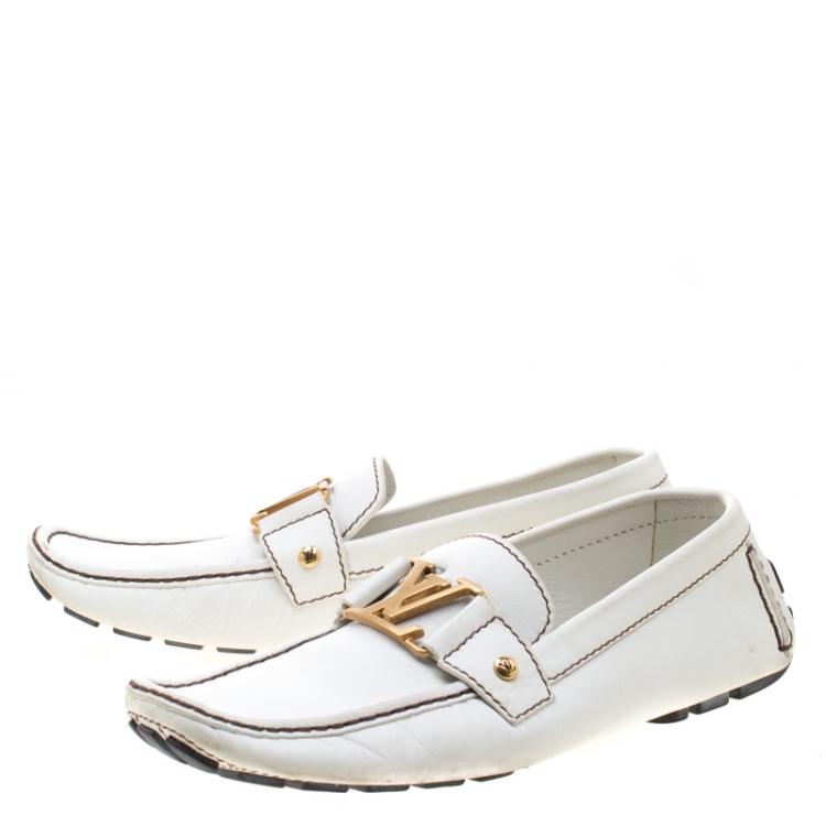 Pre Owned Louis Vuitton White Leather Monte Carlo Loafers Size 41.5