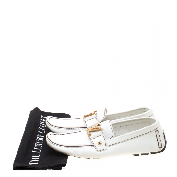 Pre Owned Louis Vuitton White Leather Monte Carlo Loafers Size 41.5