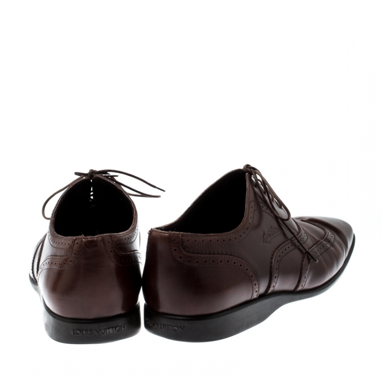 Pre Owned Louis Vuitton Brown Brogue Leather Lace Up Oxford Size 41.5