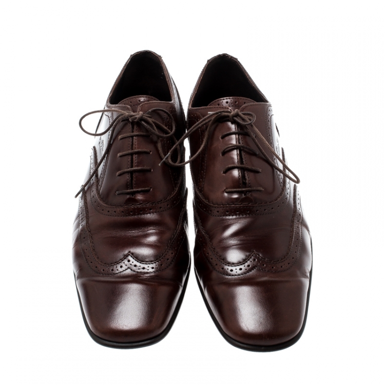 Pre Owned Louis Vuitton Brown Brogue Leather Lace Up Oxford Size 41.5
