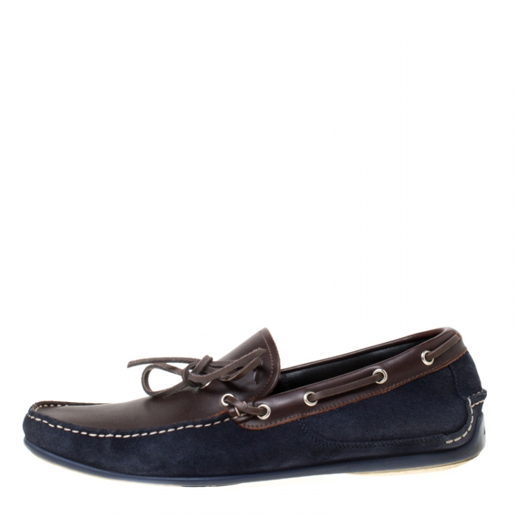 Pre Owned Salvatore Ferragamo Brown/Blue Leather Loafers Size 43.5