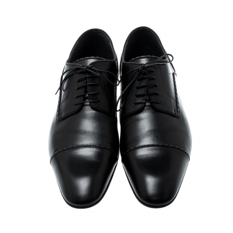 Pre Owned Louis Vuitton Black Leather Lace Up Oxfords Size 44.5