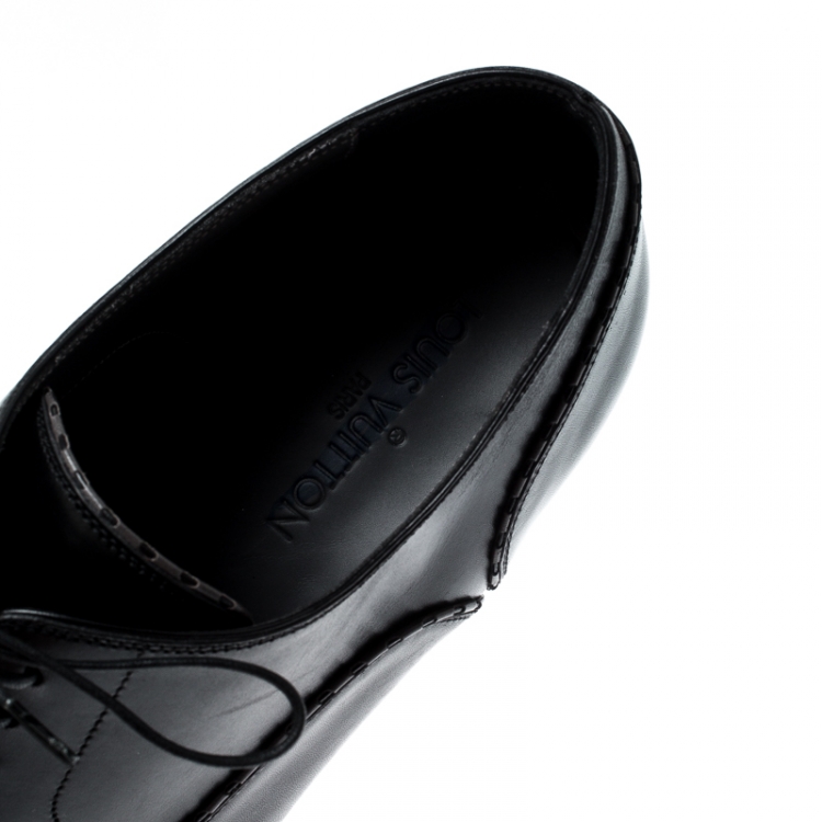 Pre Owned Louis Vuitton Black Leather Lace Up Oxfords Size 44.5