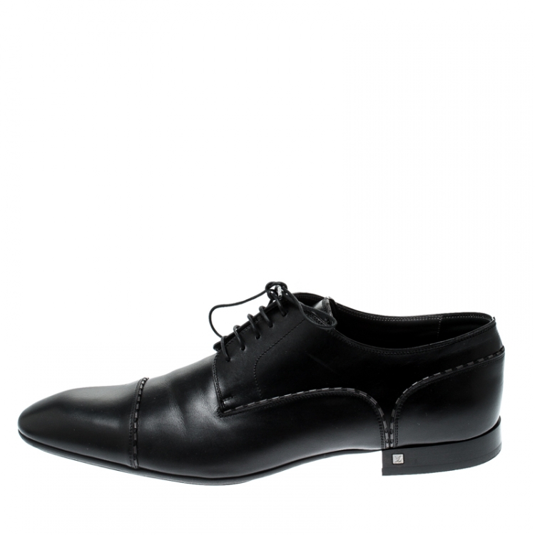 Pre Owned Louis Vuitton Black Leather Lace Up Oxfords Size 44.5