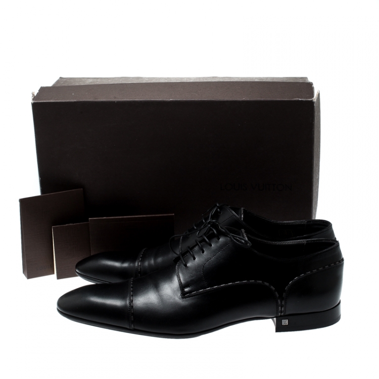 Pre Owned Louis Vuitton Black Leather Lace Up Oxfords Size 44.5