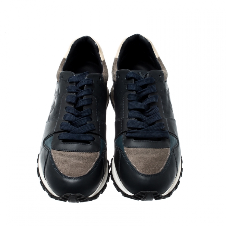 Pre Owned Louis Vuitton Blue/Grey Leather And Suede Lace Up Sneakers Size 40.5