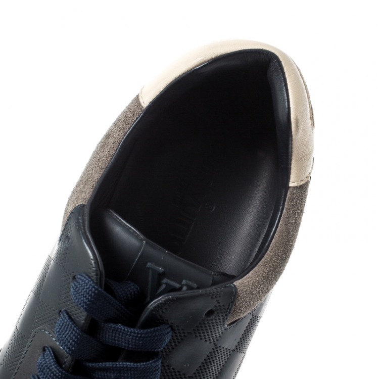 Pre Owned Louis Vuitton Blue/Grey Leather And Suede Lace Up Sneakers Size 40.5