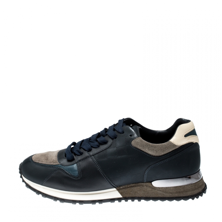 Pre Owned Louis Vuitton Blue/Grey Leather And Suede Lace Up Sneakers Size 40.5