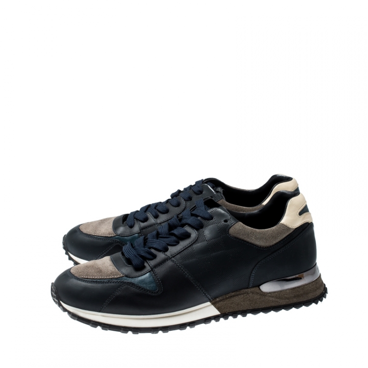 Pre Owned Louis Vuitton Blue/Grey Leather And Suede Lace Up Sneakers Size 40.5