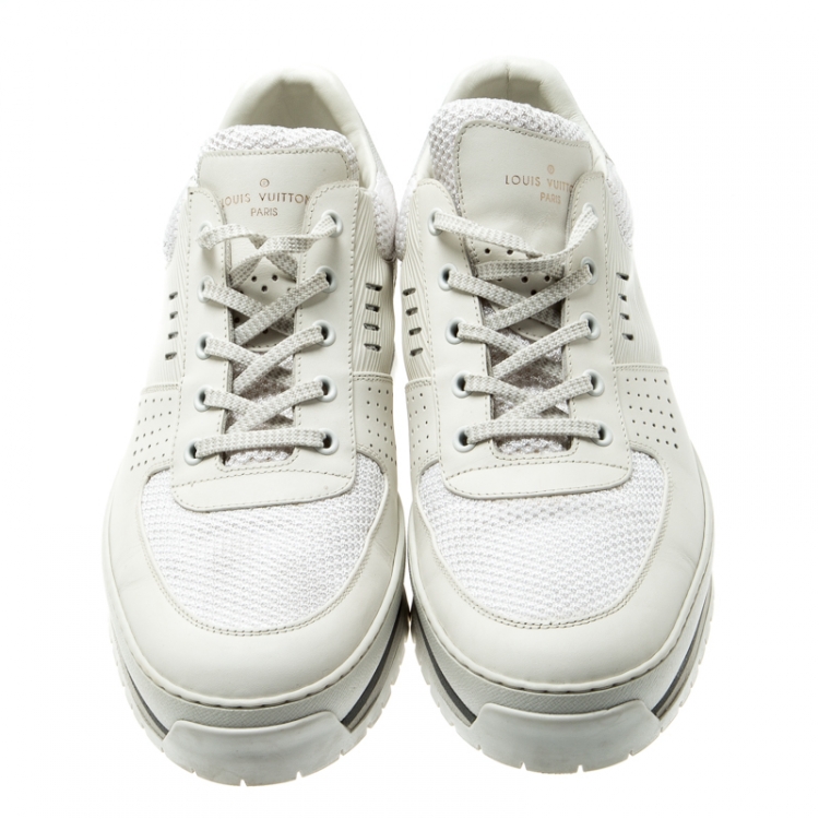 Pre Owned Louis Vuitton White Epi Leather And Mesh Harlem Sneakers Size 43
